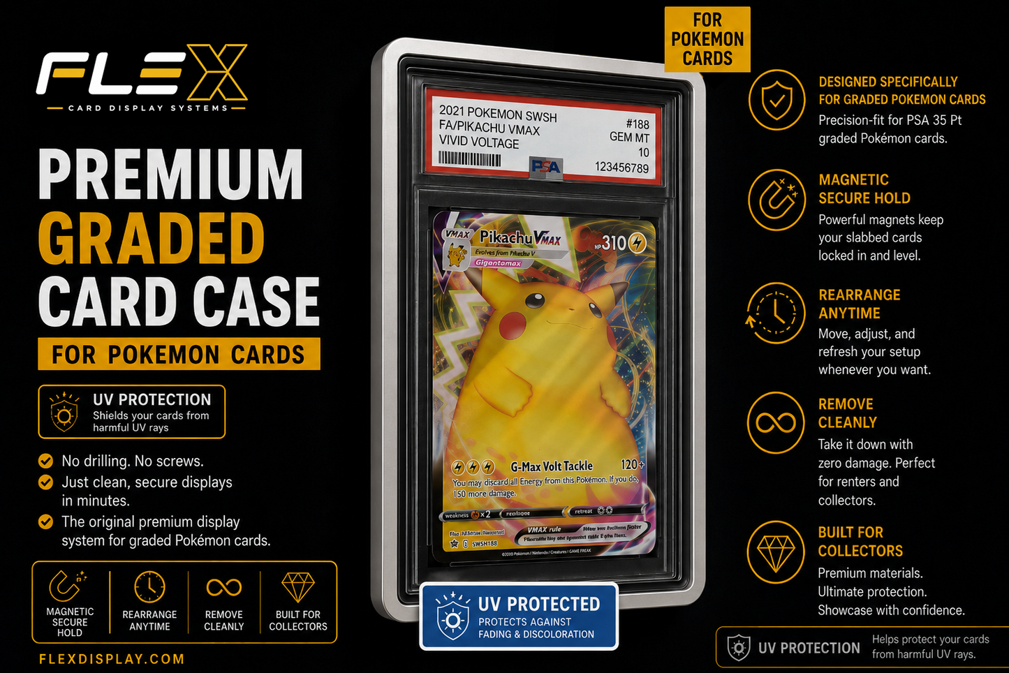 FlexDisplay Graded Pokémon Card Display System (6 Displays)